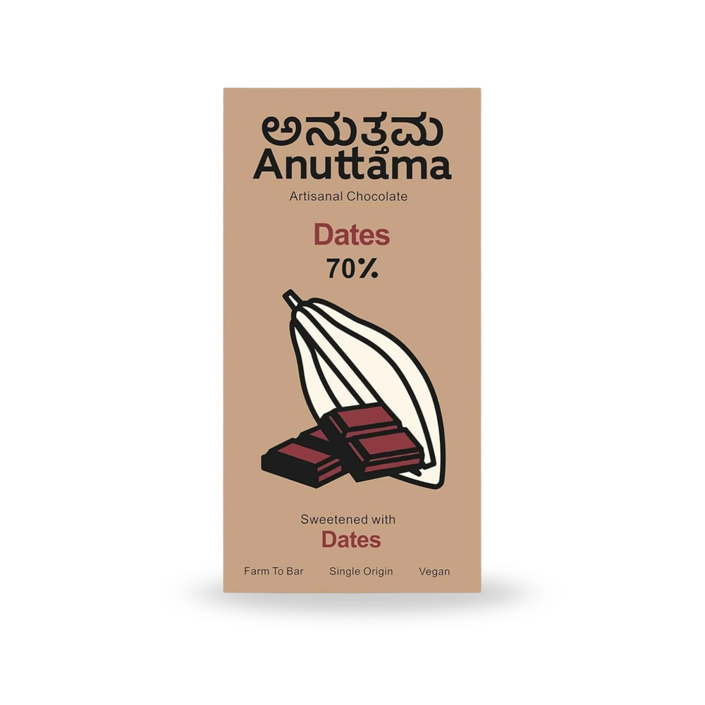 ANUTTAMA Dark Chocolate (50g x 2) Combo of Dates | Handmade Natural Chocolate Bar | Dark Chocolate Bar|Chocolate for Gift |No Artificial Flavours & Colors - EarthBased