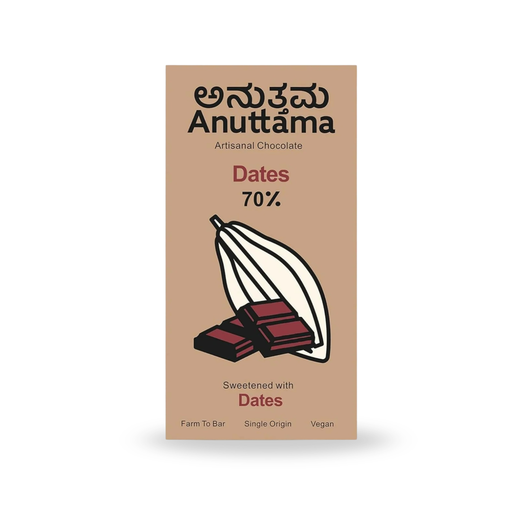 ANUTTAMA Dark Chocolate (50g x 2) Combo of Dates | Handmade Natural Chocolate Bar | Dark Chocolate Bar|Chocolate for Gift |No Artificial Flavours & Colors - EarthBased