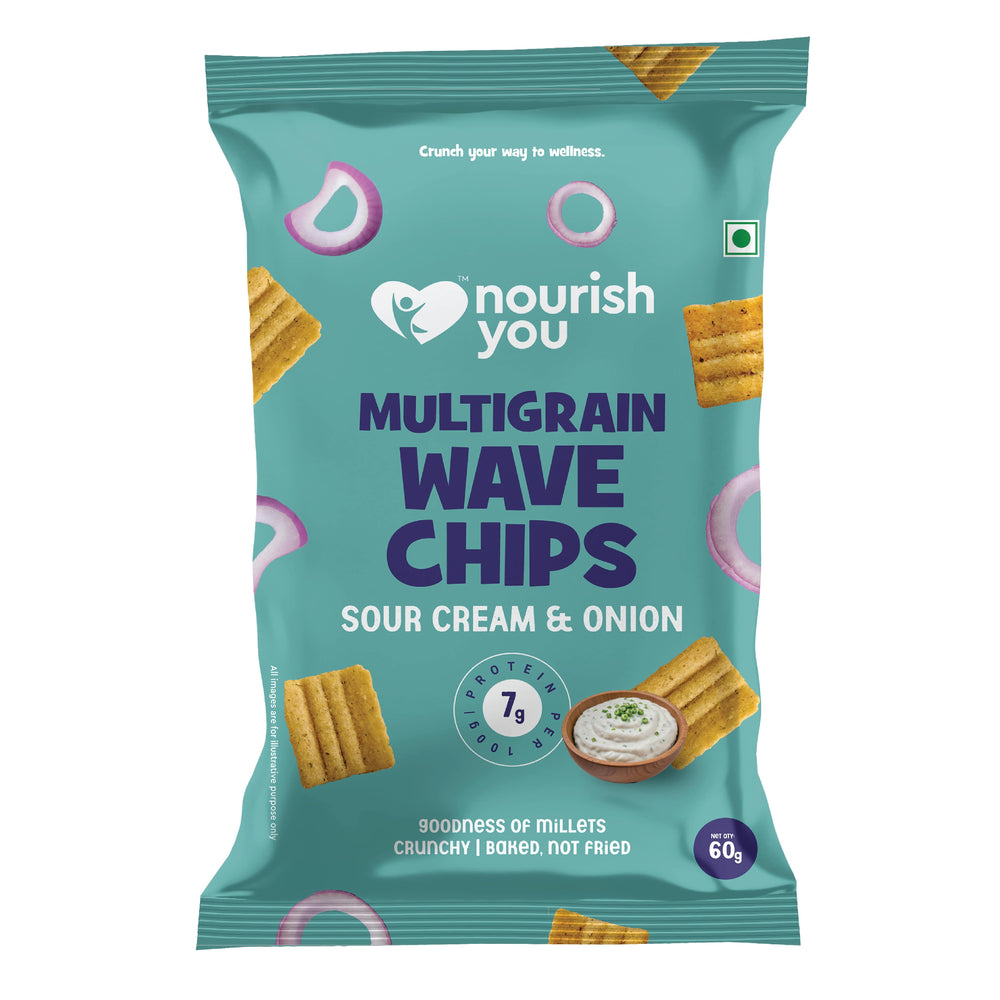 Nourish You Multigrain Wave Chips, Sour Cream & Onion 60g | Healthy Baked Snacks-60g - EarthBased
