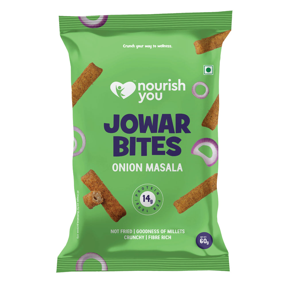 Nourish You Jowar Bites, Onion Masala 60g - Healthy Baked Snacks - Gluten free. | Pack of 3 - EarthBased