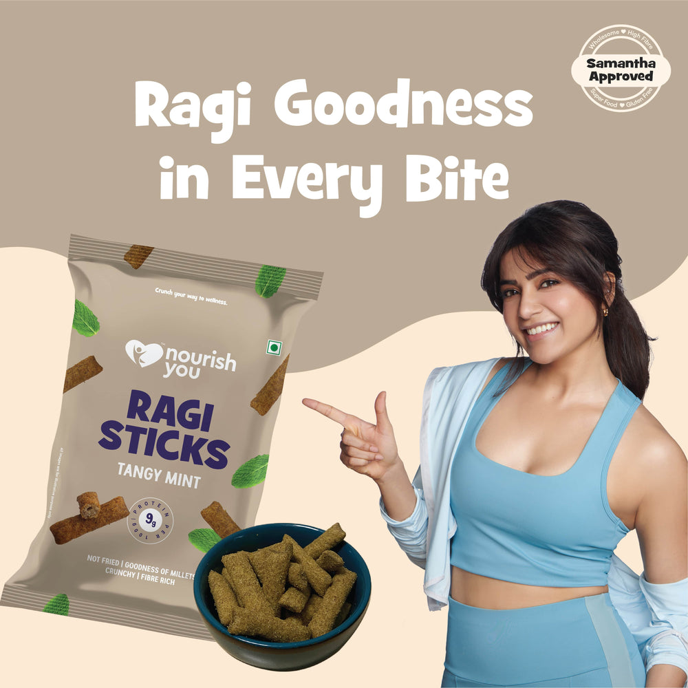 Nourish You - Ragi Sticks ( Chips ) - Tangy Mint Flavour - Healthy Baked Snacks-60g | Pack of 3 - EarthBased