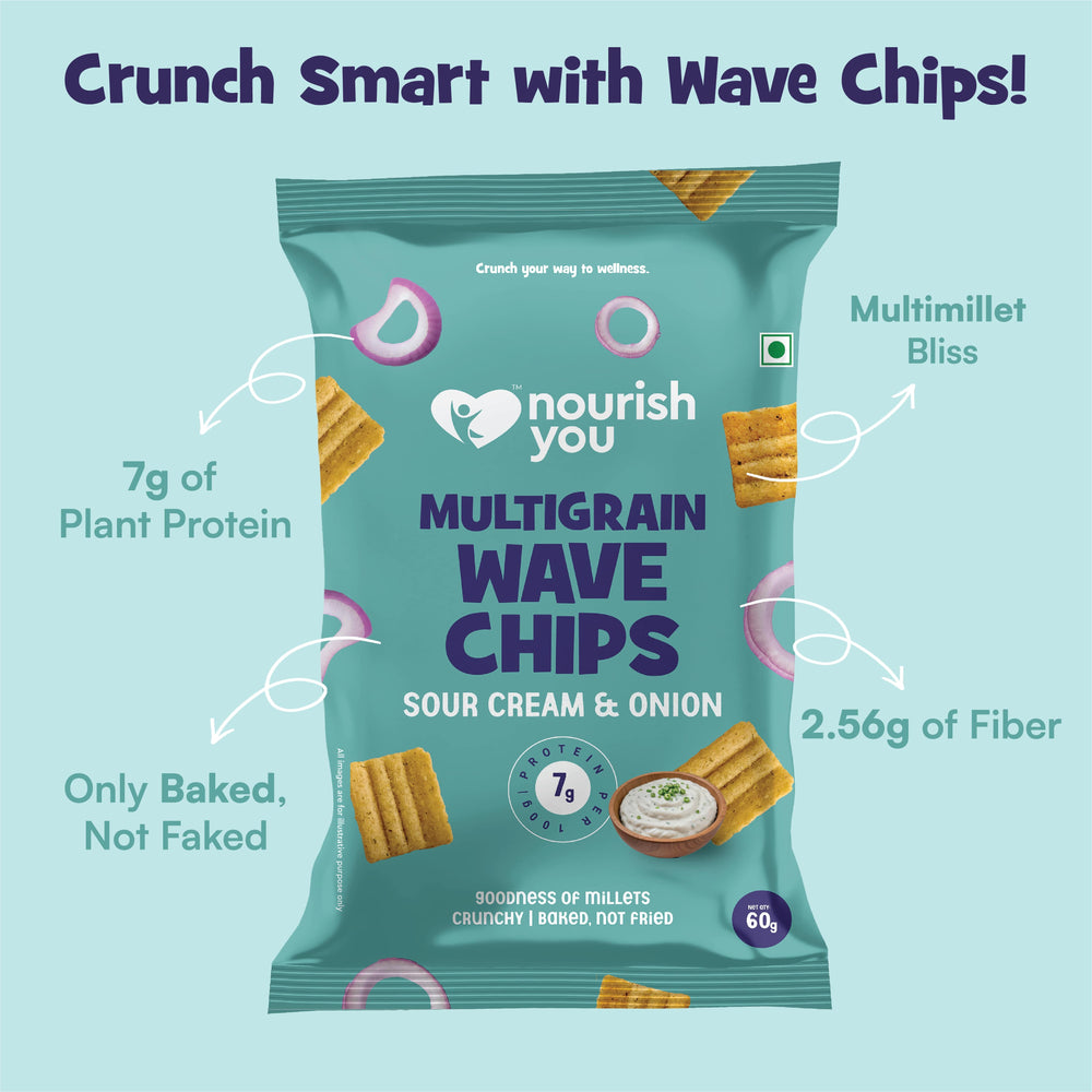 Nourish You Multigrain Wave Chips, Sour Cream & Onion 60g | Healthy Baked Snacks-60g - EarthBased