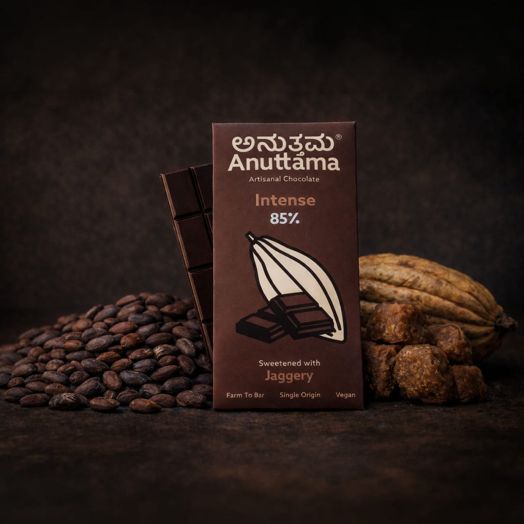 Anuttama 85% Dark Chocolate Bar — Ultimate Bitter, Jaggery Sweetened, Vegan