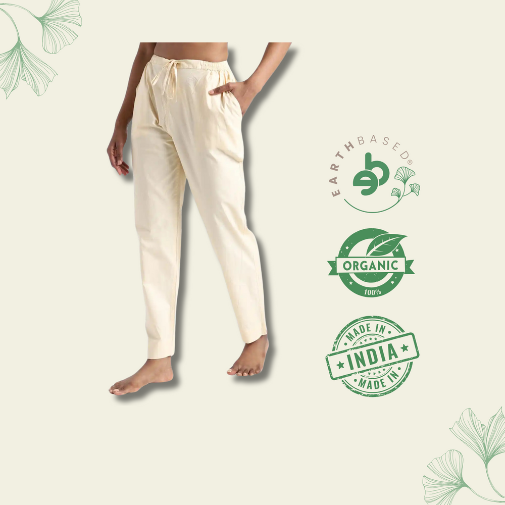 Organic Cotton & Natural Dyed Womens Rust Cream Color Slim Fit Pants by Livbio - EarthBased