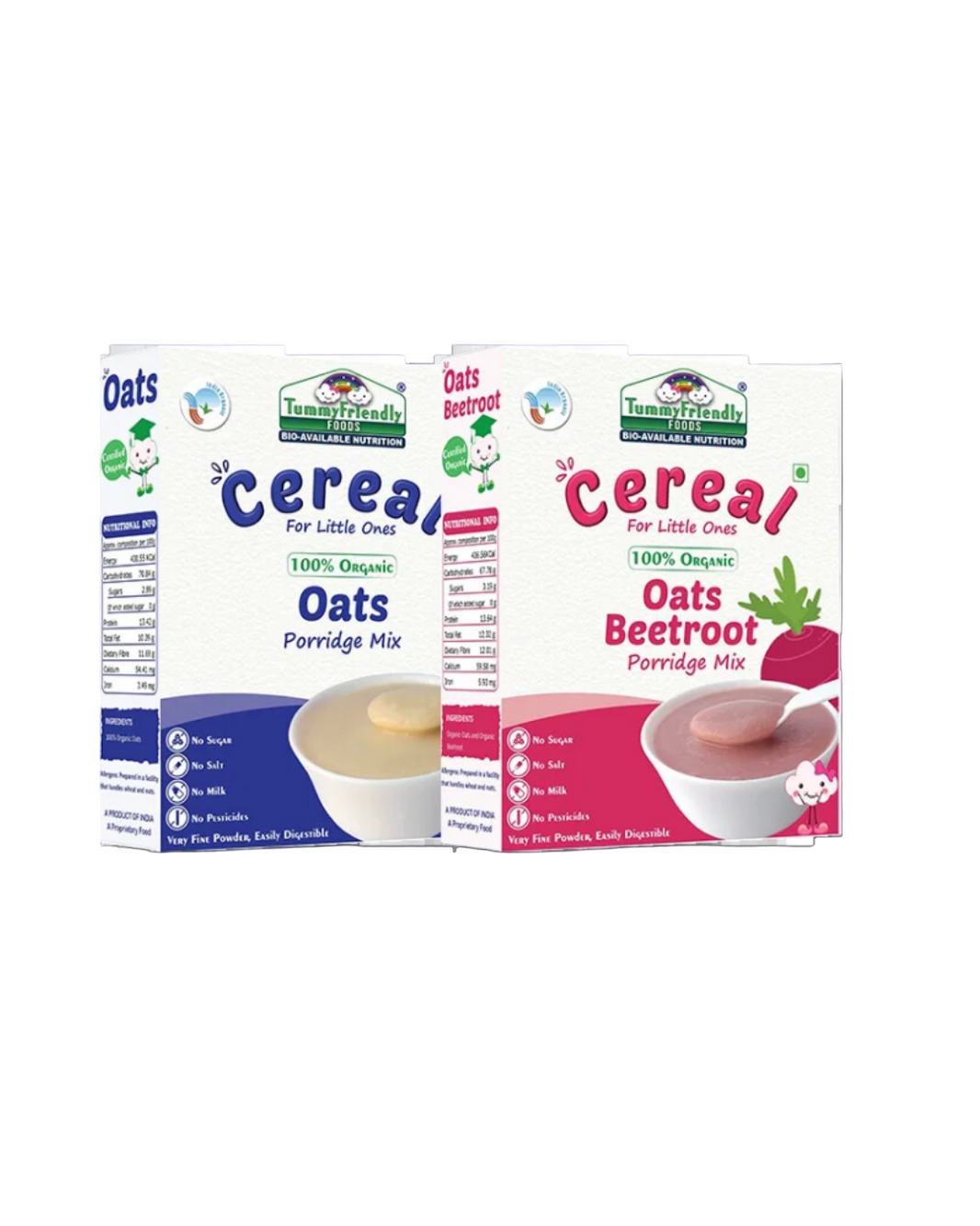 TummyFriendly Foods Certified 100% Organic Oats and Organic Oats, Beetroot Porridge Mixes , Organic Baby Food for 6 Months Old , Rich in Beta-Glucan, Protein & Fibre , 200g Each, 2 Packs Cereal (400 g, Pack of 2) - EarthBased