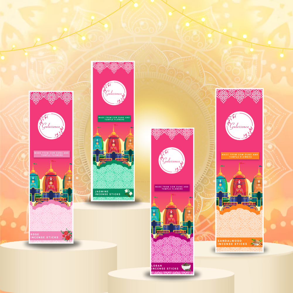 Loban ,Rose,Jasmine & Sandalwood Incense sticks With Free Incense Holder -Pack of 4 (160 Sticks) - | Gulessence - Gulessence