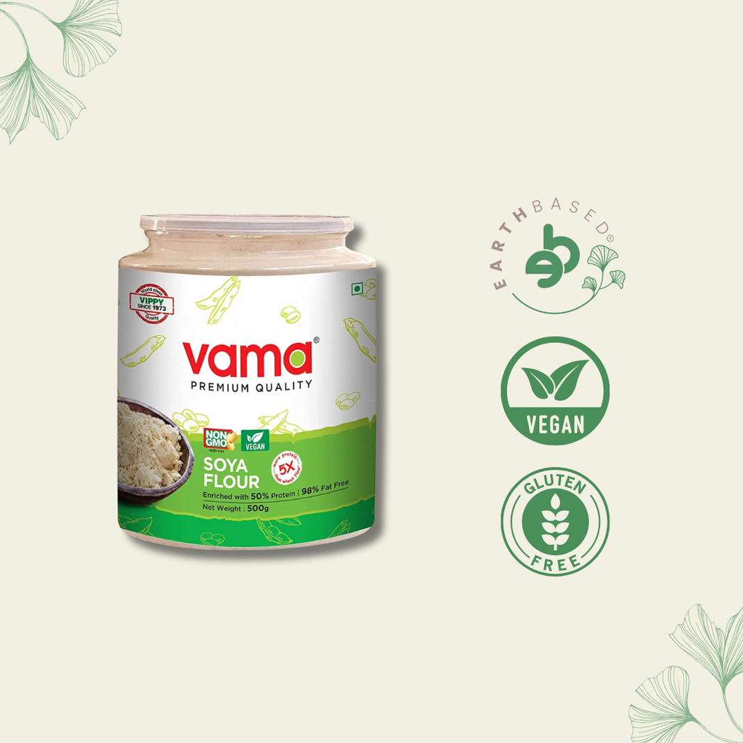 Vama SOYA Flour Enriched with 50% Protein and 98% Fat Free | Low Carb 500g - EarthBased