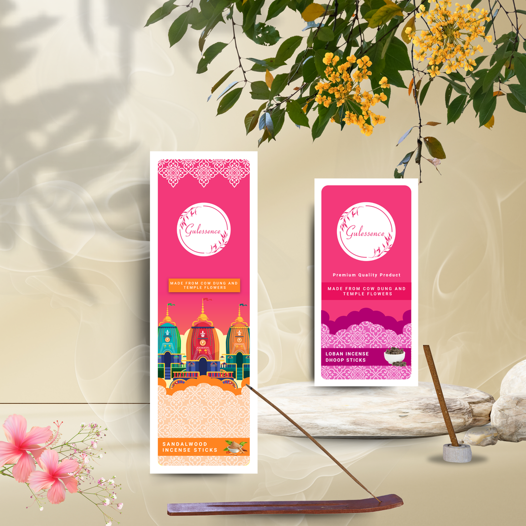 Sandalwood Incense Sticks & Loban Dhoop sticks Made from Cow dung & Temple Flowers | Combo Boxes | Gulessence - Gulessence