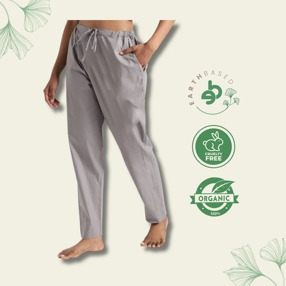 Organic Cotton & Natural Dyed Womens Iron Grey Color Slim Fit Pants by Livbio - EarthBased