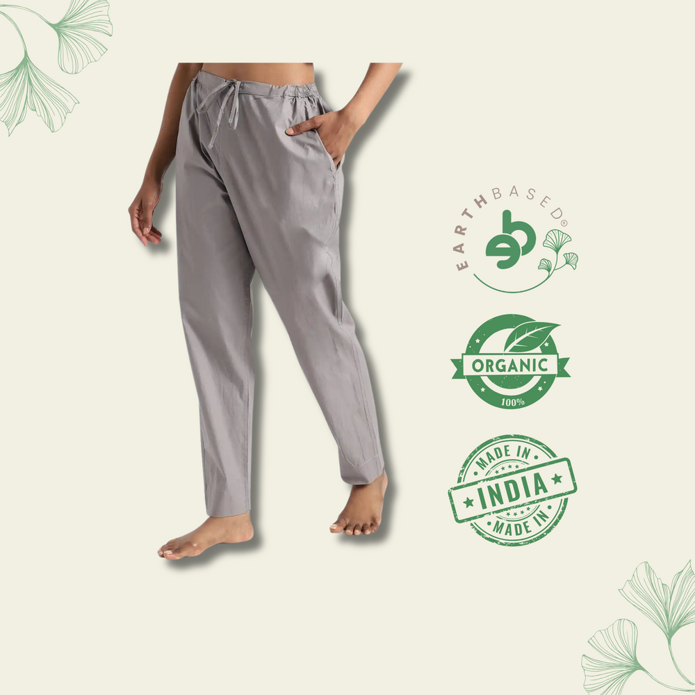 Organic Cotton & Natural Dyed Womens Iron Grey Color Slim Fit Pants by Livbio - EarthBased