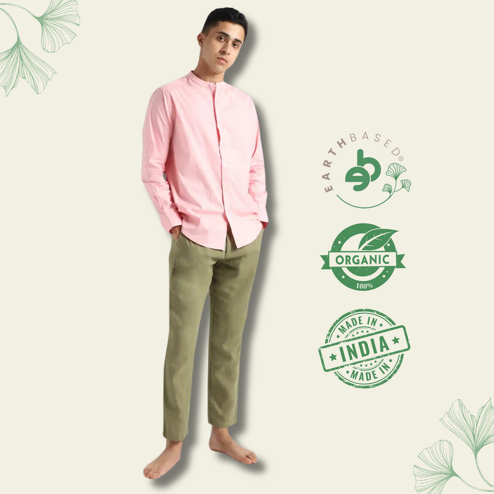 Organic Cotton & Naturally Dyed Mens Round Neck Pink Shirt by Livbio - EarthBased