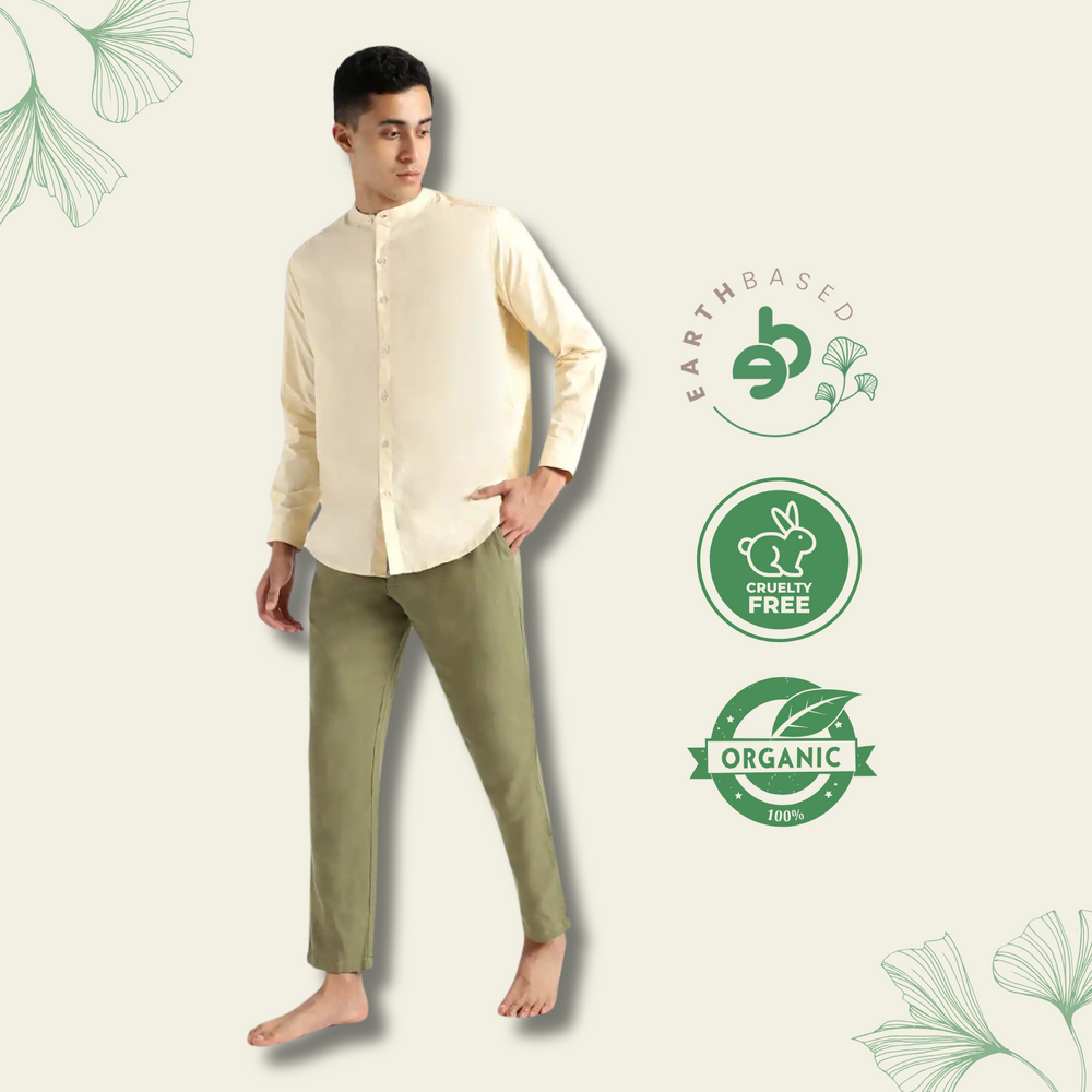 Organic Cotton & Naturally Dyed Mens Round Neck Pale Apricot Shirt by Livbio - EarthBased
