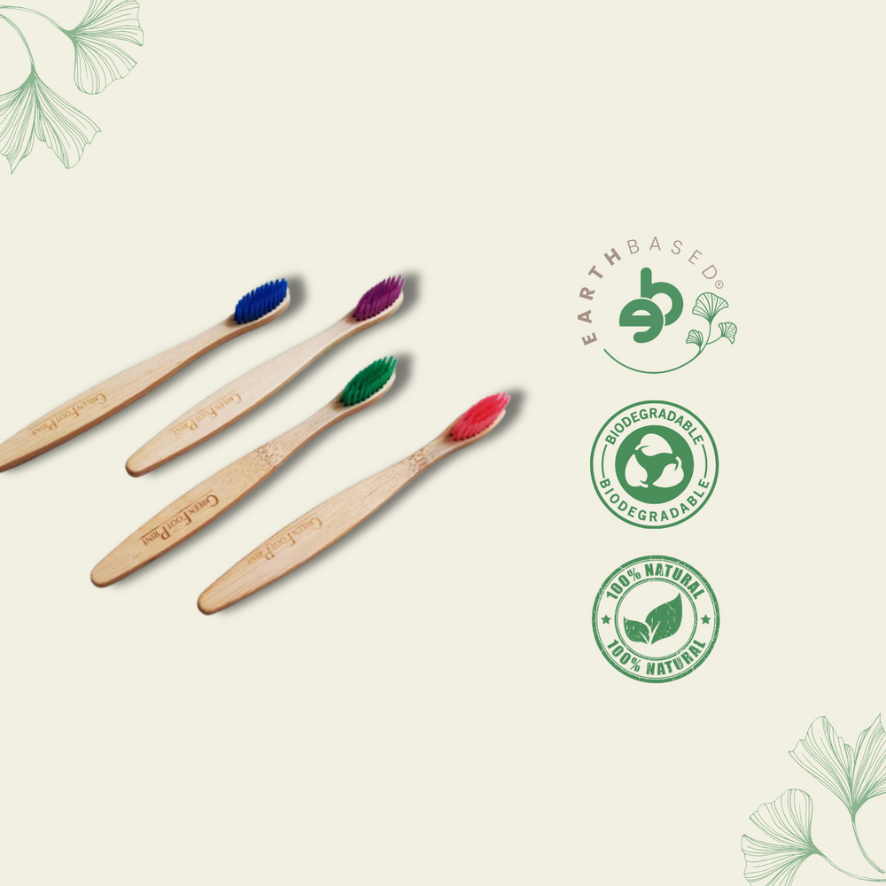 Natural Bamboo Kids Toothbrush - pack of 2 (assorted colours) - EarthBased
