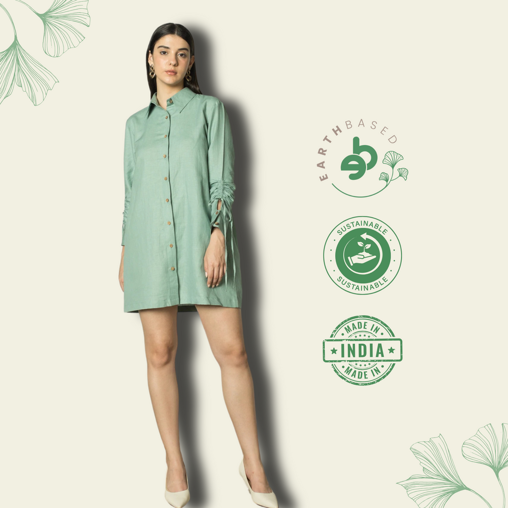 Ruched Sleeves Shirt Dress - EarthBased