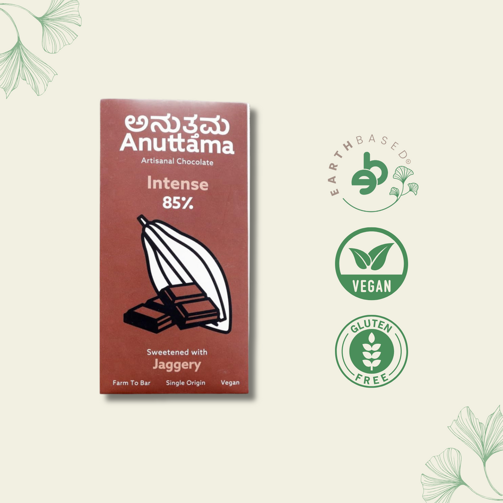 Dark Chocolate | 85% Dark with Cocoa (Ultimate Bitter) Natural Jaggery Sweetened | Handmade Chocolate | Sugar Free | Vegan | Natural Chocolate Bar | by Anuttama - EarthBased