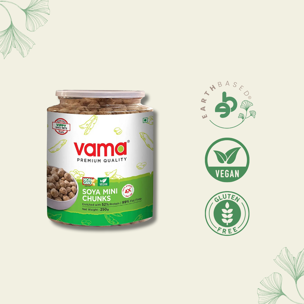 Vama SOYA Wadi Mini Chunks Enriched with 52% Protein and 99% Fat Free 250g - EarthBased