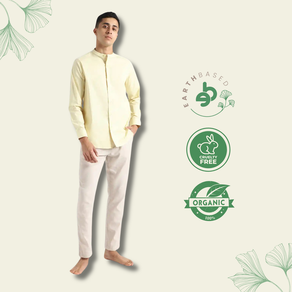 Organic Cotton & Naturally Dyed Mens Round Neck Lemon Yellow Shirt by Livbio - EarthBased