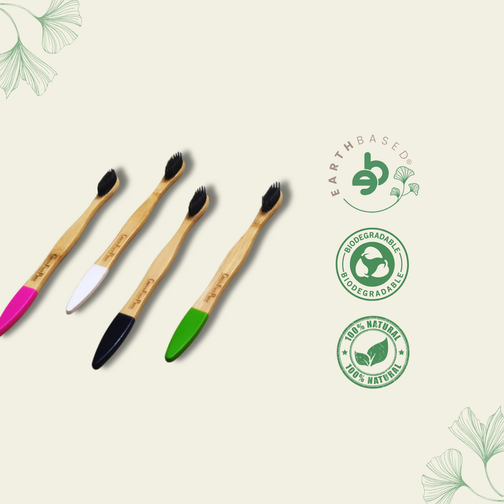 Natural Bamboo Toothbrush (Charcoal bristles)- Pack of 2 - EarthBased