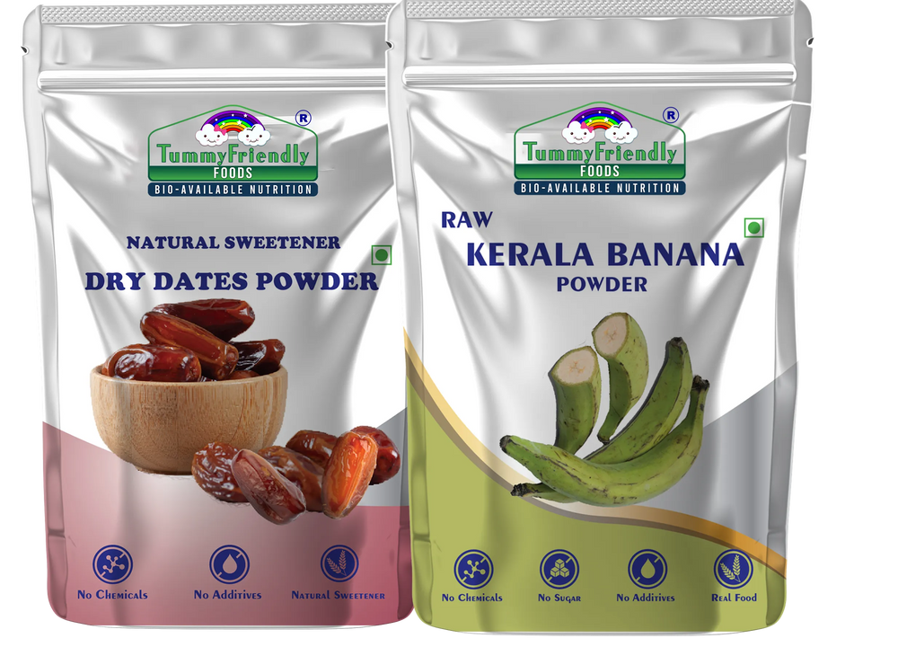 TummyFriendly Foods Dry Dates Powder and Raw Kerala Banana Powder Cereal (200 g, Pack of 2) - EarthBased