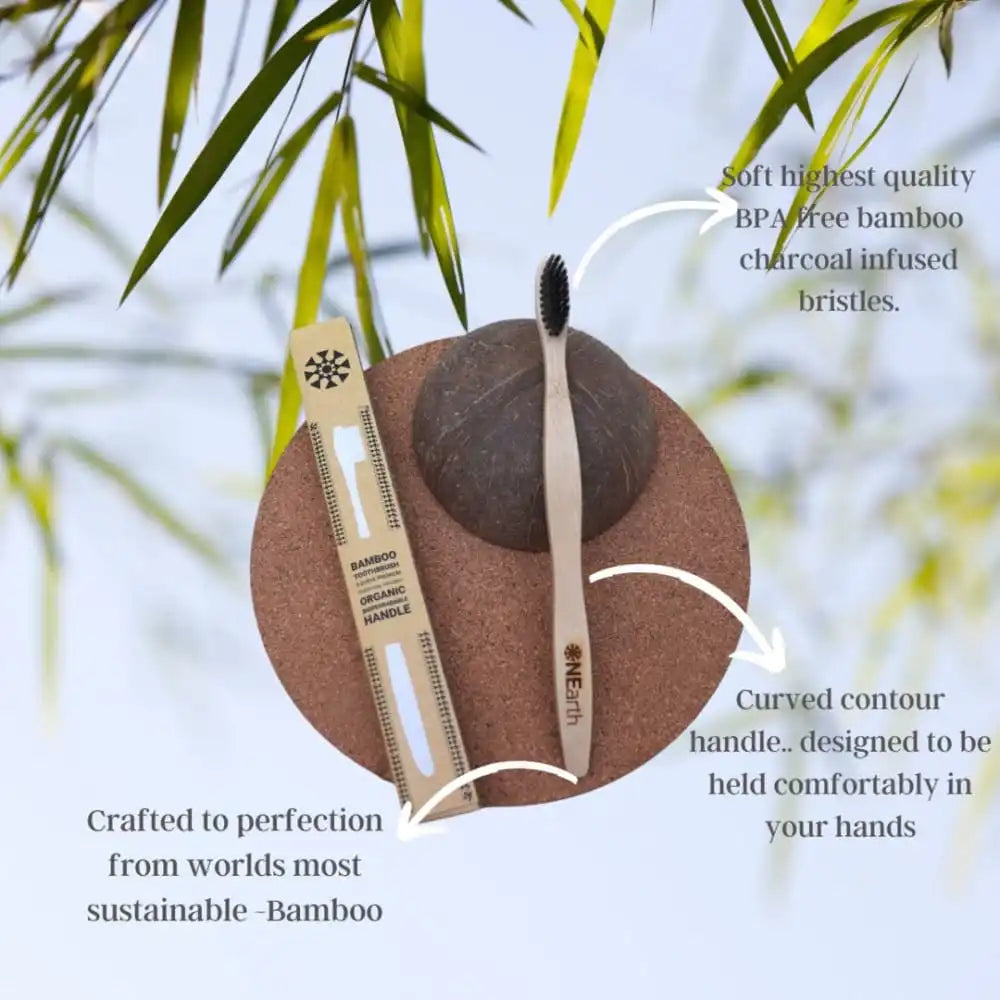 Bamboo Premium Toothbrush - Pack of 2 Charcoal - EarthBased