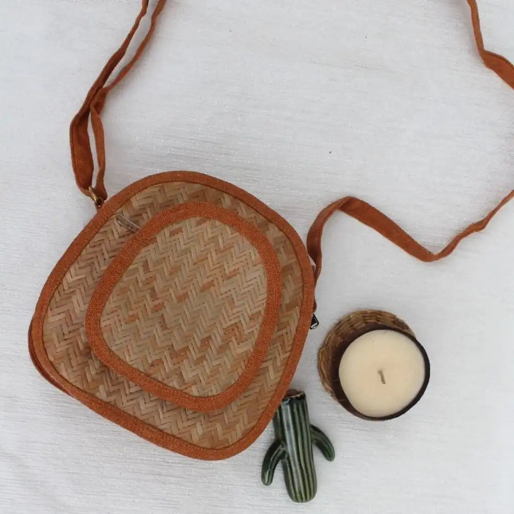 Oval Shital Pati & Jute Sling Bag - EarthBased