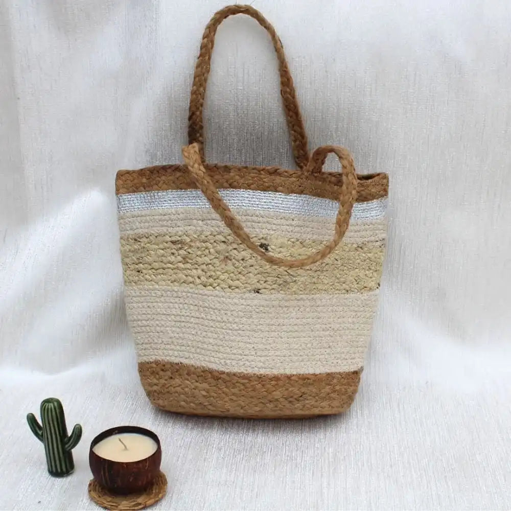 Beige Jute Tote Bag - EarthBased
