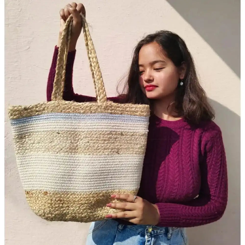 Beige Jute Tote Bag - EarthBased