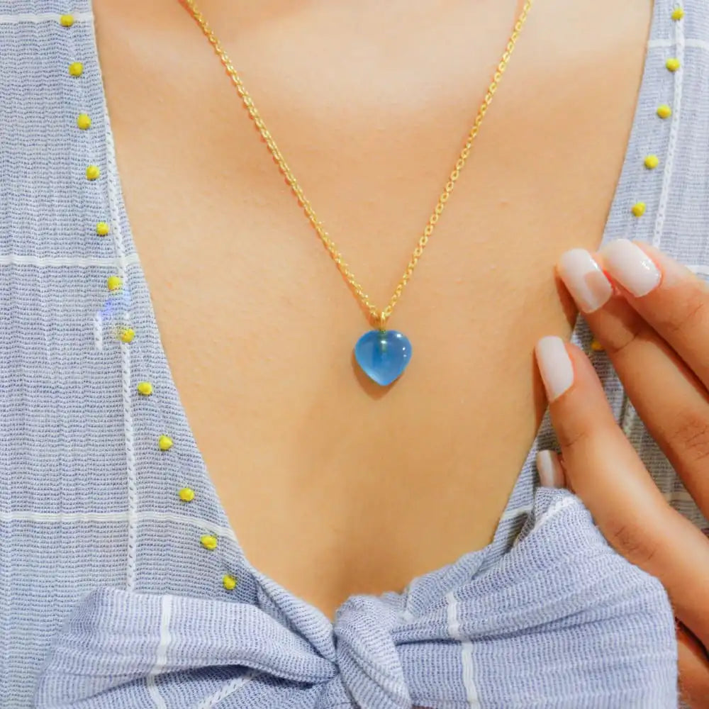 Blue Chalcedony Stone Pendant with Golden Chain - EarthBased