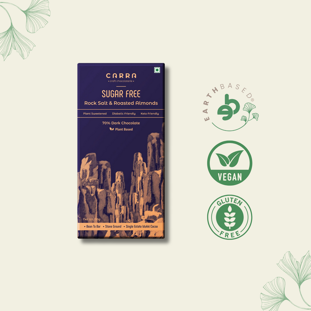 CARRA Rock Salt & Roasted Almonds in 70% Dark Chocolate 50G - EarthBased