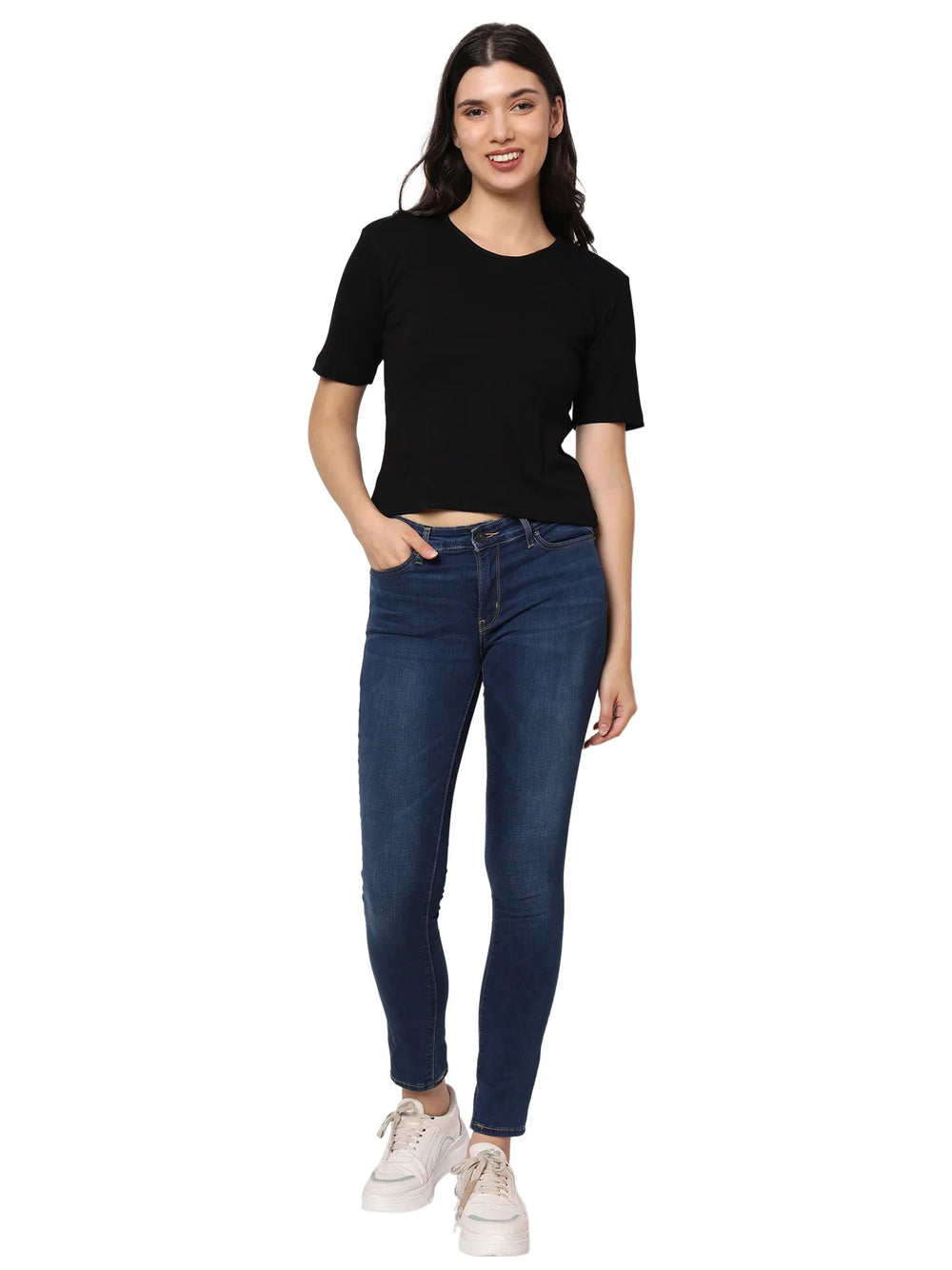 Elegant Bamboo Rib fabric Half Sleeves Top For girl | Black - EarthBased