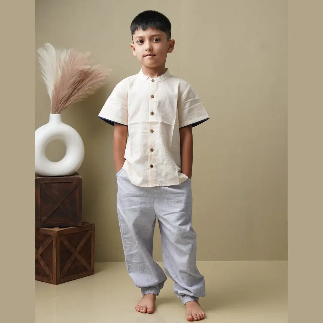 Boys Beige Shirt with Piping - EarthBased