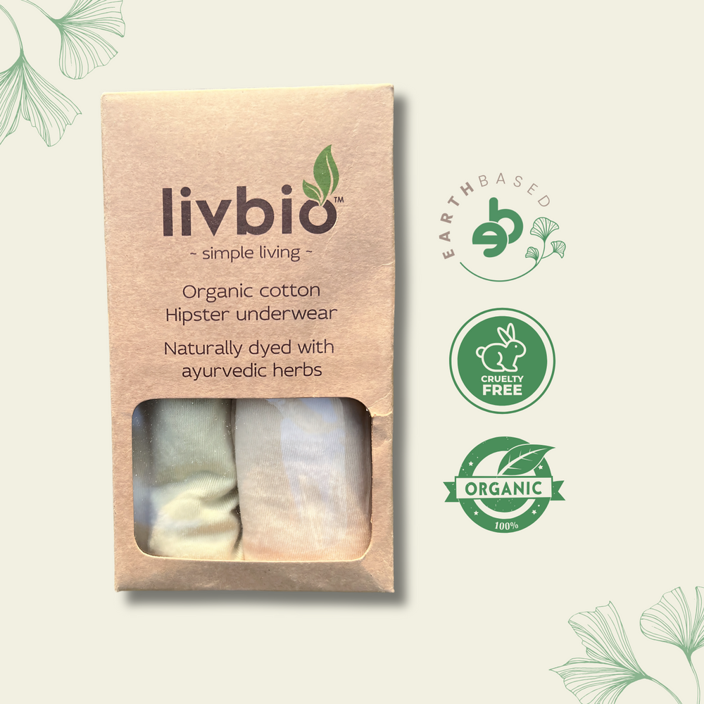 Organic Cotton & Natural Dyed Rust Cream and Turmeric Yellow Combo Underwear by Livbio - EarthBased
