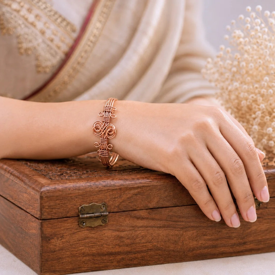 Designer Copper 8 Kada for Women – Beautifully Carved Ayurvedic Copper Bracelet
