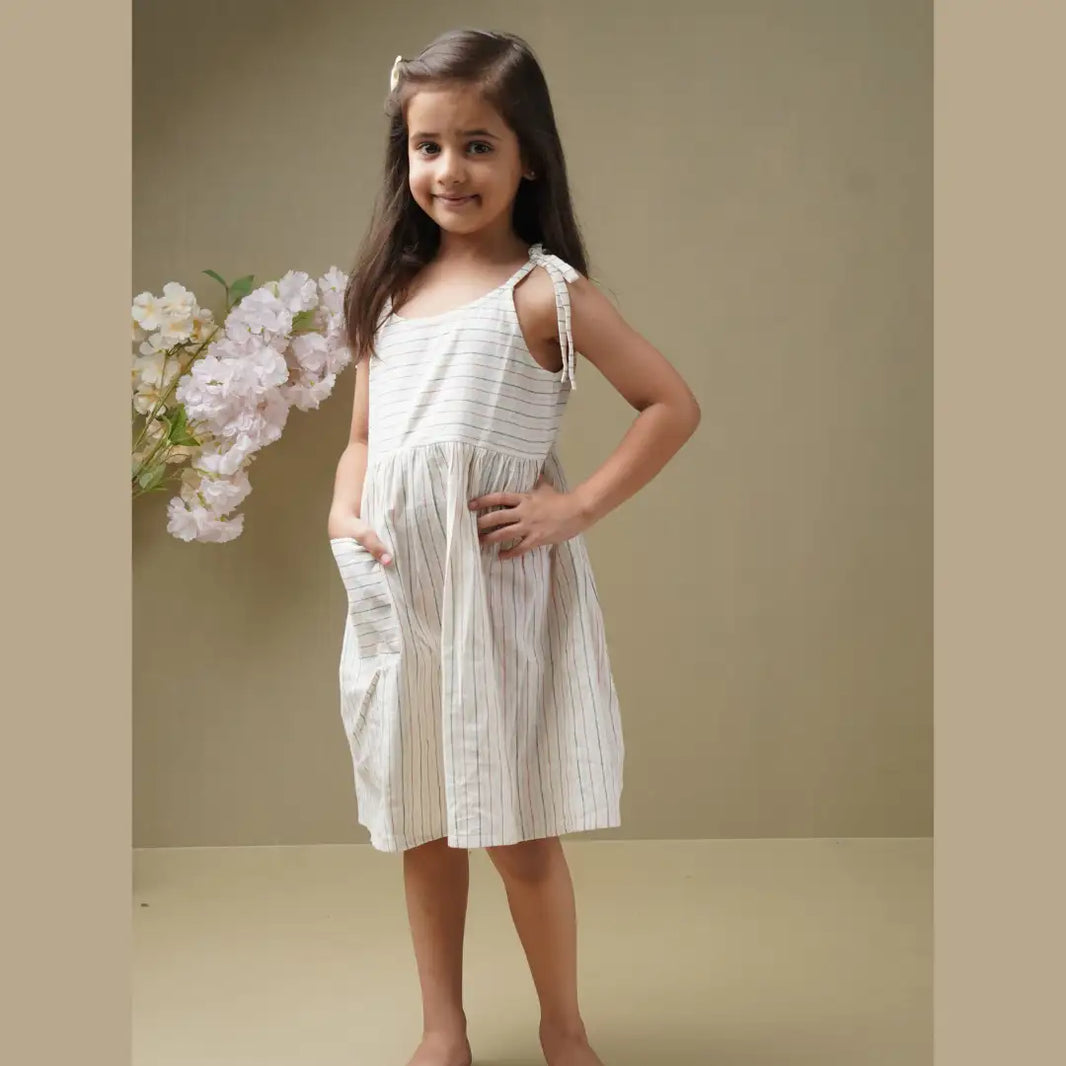 Striped Sleeveless Girls Frock with adjustable strap