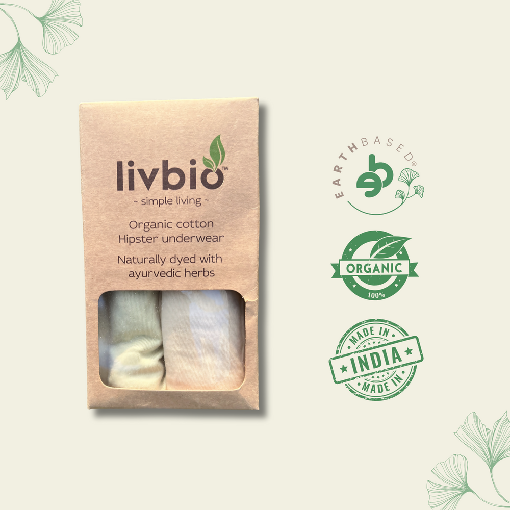 Organic Cotton & Natural Dyed Rust Cream and Turmeric Yellow Combo Underwear by Livbio - EarthBased