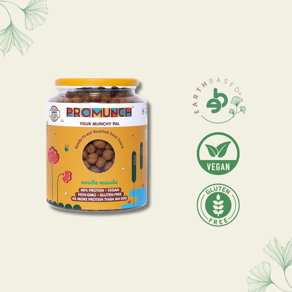 PROMUNCH Roasted Soya Snack | Vegan |Gluten-Free | Flavor: Noodle Masala 300 g Pack of 1 - EarthBased