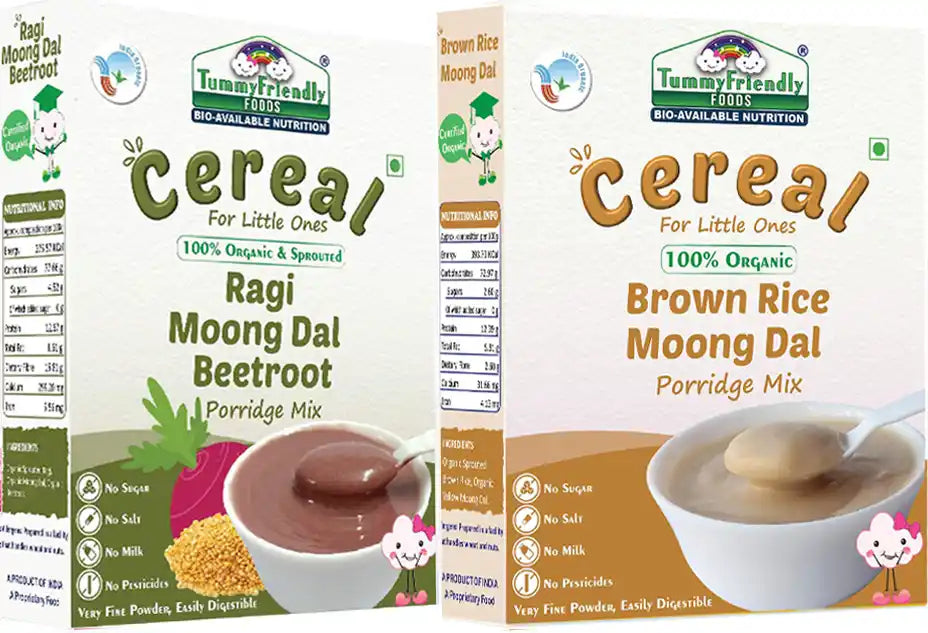 TummyFriendly Foods Certified Stage2 Porridge Mixes | Organic Baby Food for 6 Months Old Baby | Ragi, Brown Rice - 2 Packs, 200g Each Cereal (400 g, Pack of 2) - EarthBased