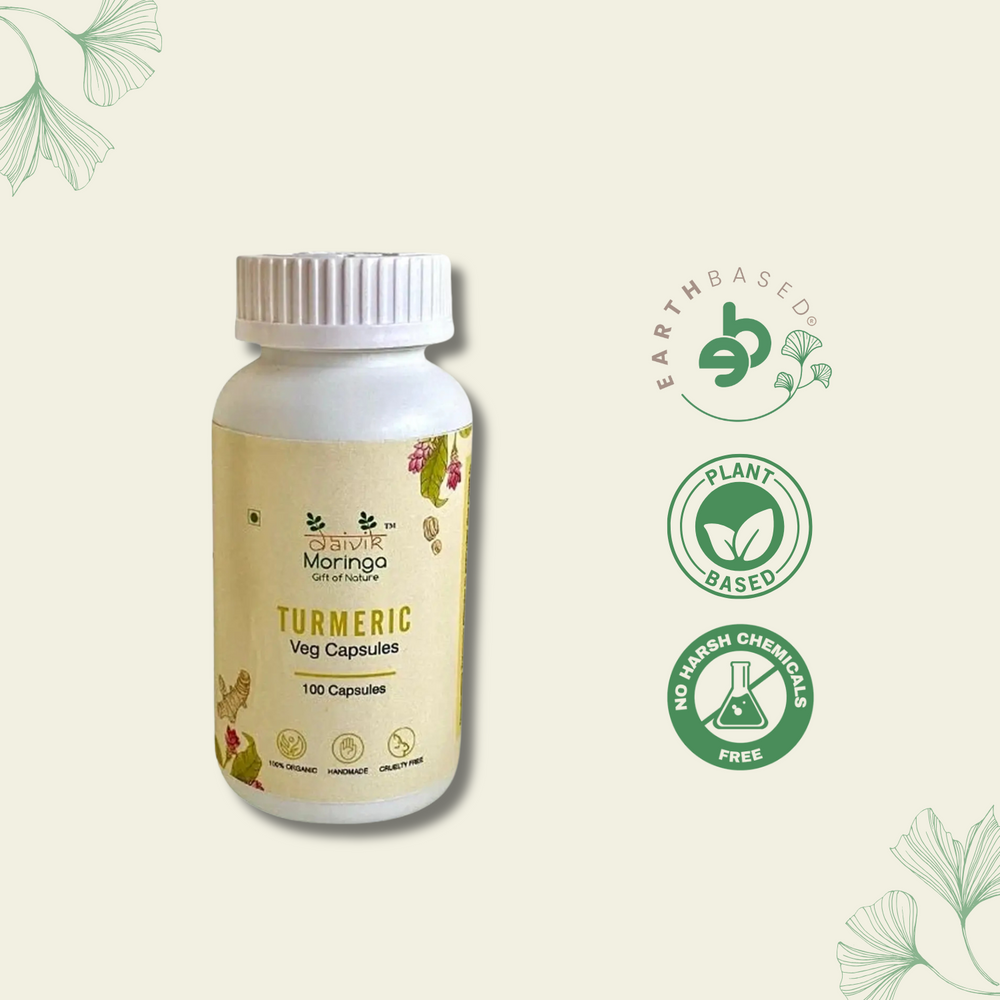 Daivik Moringa Turmeric Veg Capsules | 100% Natural | Immunity Booster, AntiInflammatory, Antioxidant | 100 Caps Each - EarthBased