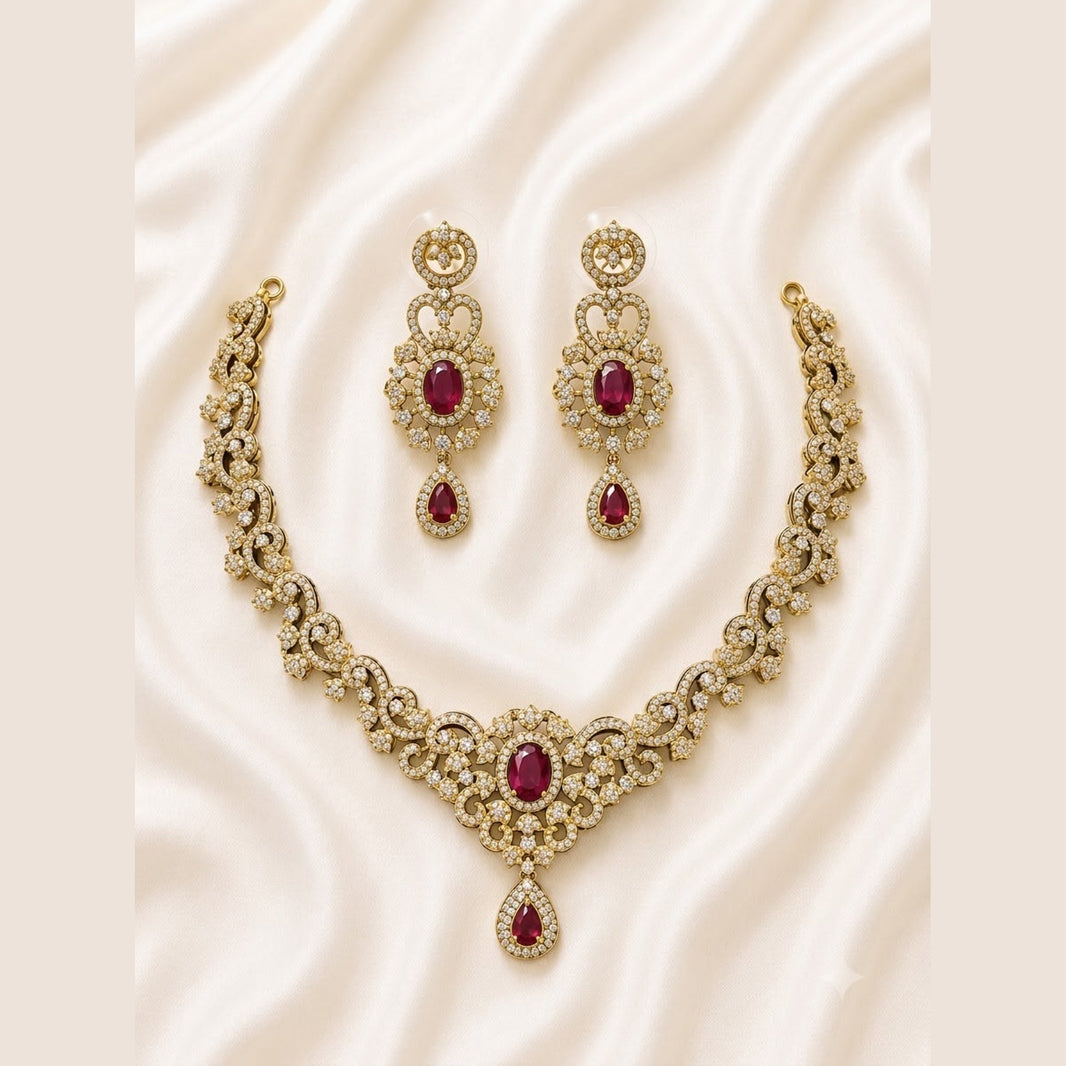 Ruby Flower Necklace Set