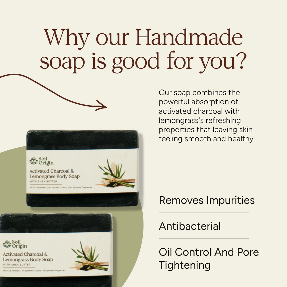 Activated Charcoal & Lemongrass Body Soap With Shea Butter - 100 Gm | Pack of 2 - EarthBased