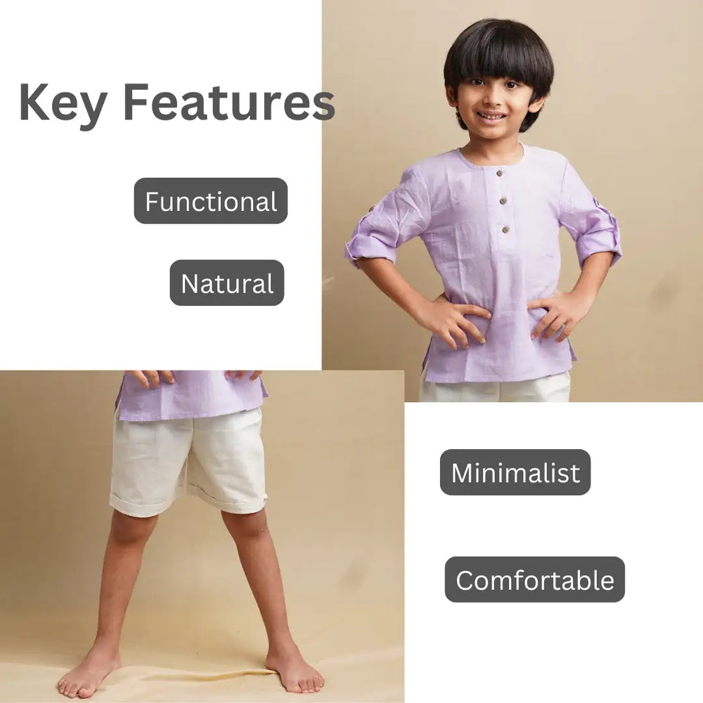 Earthy Wanderer' - Boys' Set with Full Sleeve Button-down Shirt and Shorts - EarthBased