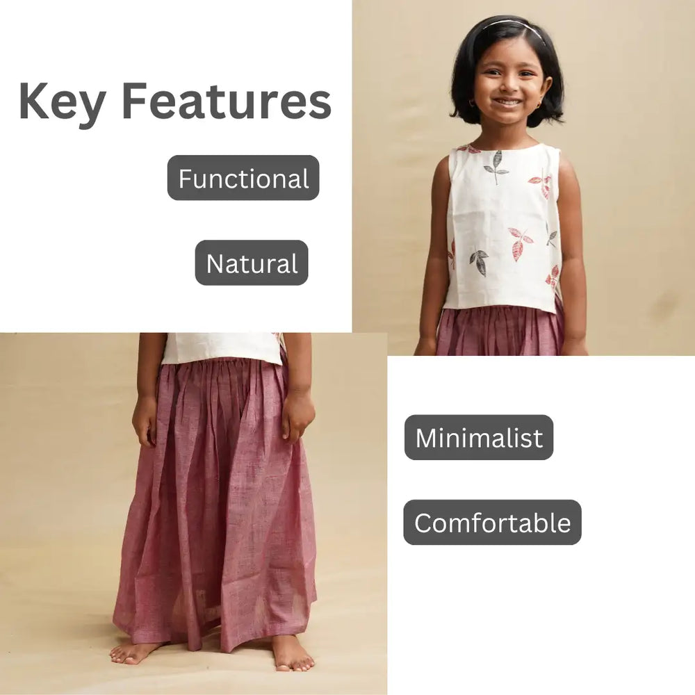 Twirl and Top' - Girls' Leaf Print Crop Top with Long Skirt - EarthBased