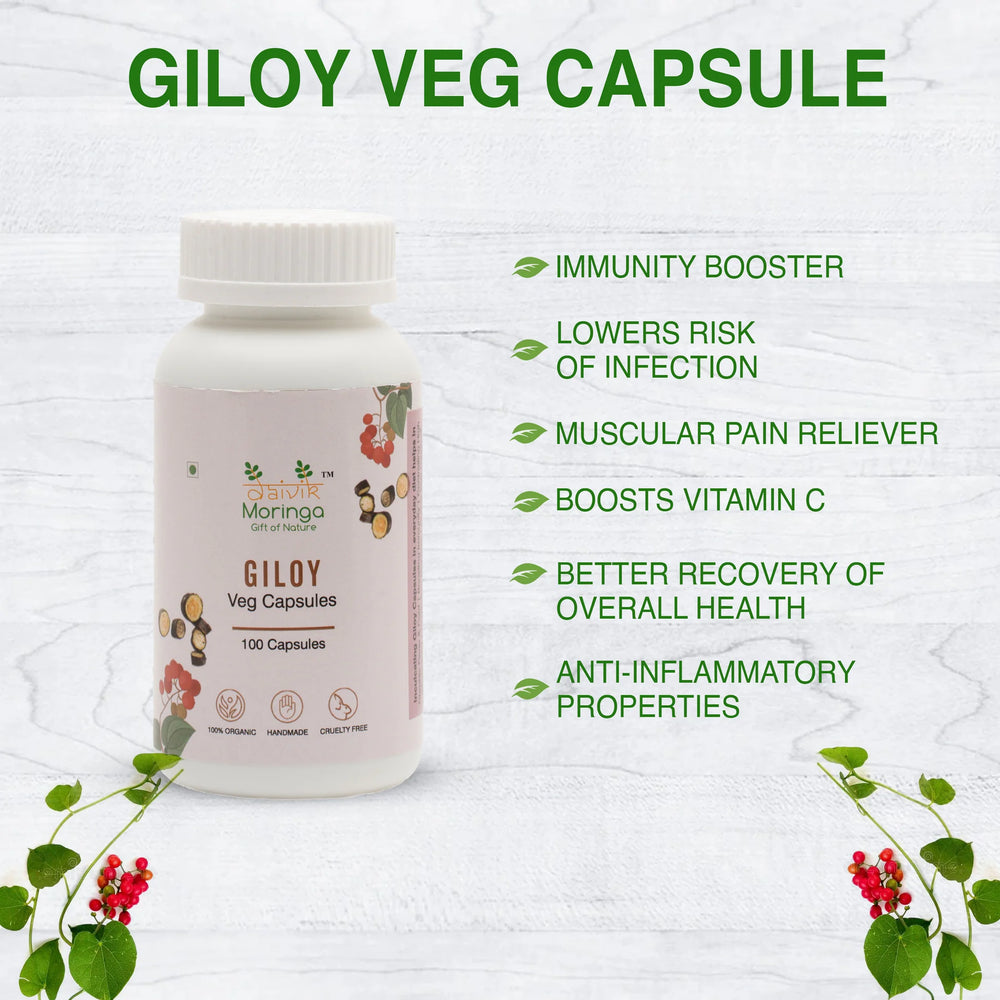 Daivik Moringa Giloy Veg Capsules | 100% Natural | Immunity Booster | 100 Caps Each - EarthBased