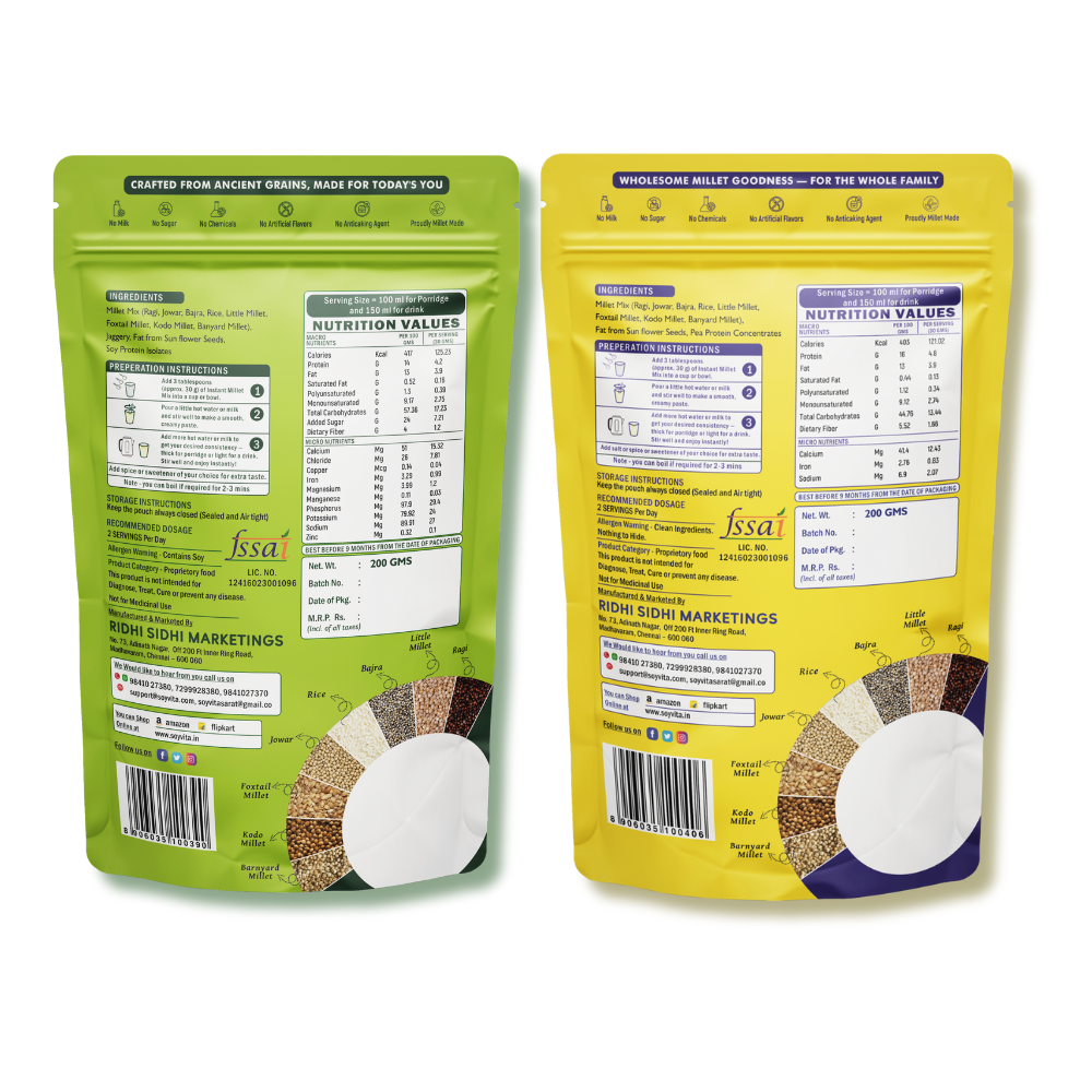 Instant Millet Mix Combo (Sweetened with Jaggery + Zero Sugar) - EarthBased