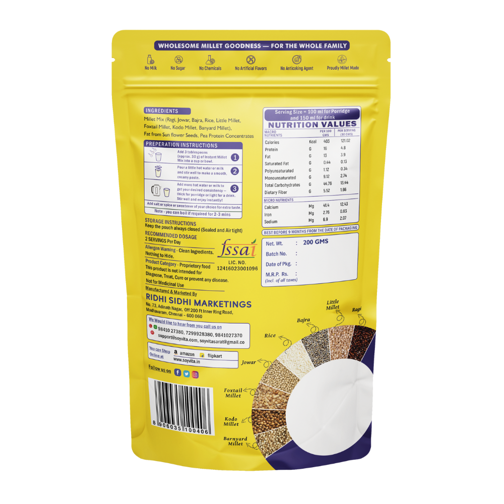 Instant Millet Mix (Zero Sugar Added + Pea Protein) Pack of 2 - EarthBased