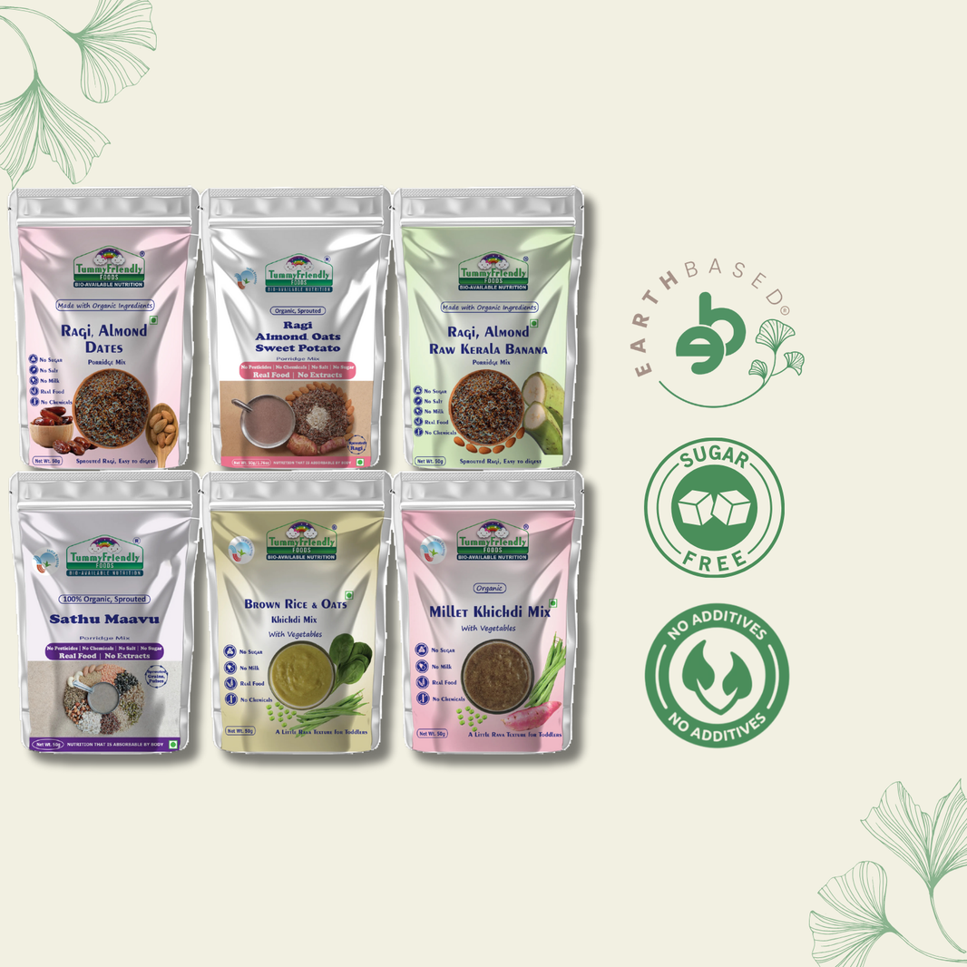 TummyFriendly Foods Certified Organic Baby Food For Toddlers, 1 Year plus. 6 Packs, 50g Each Cereal (300 g, Pack of 6) - EarthBased