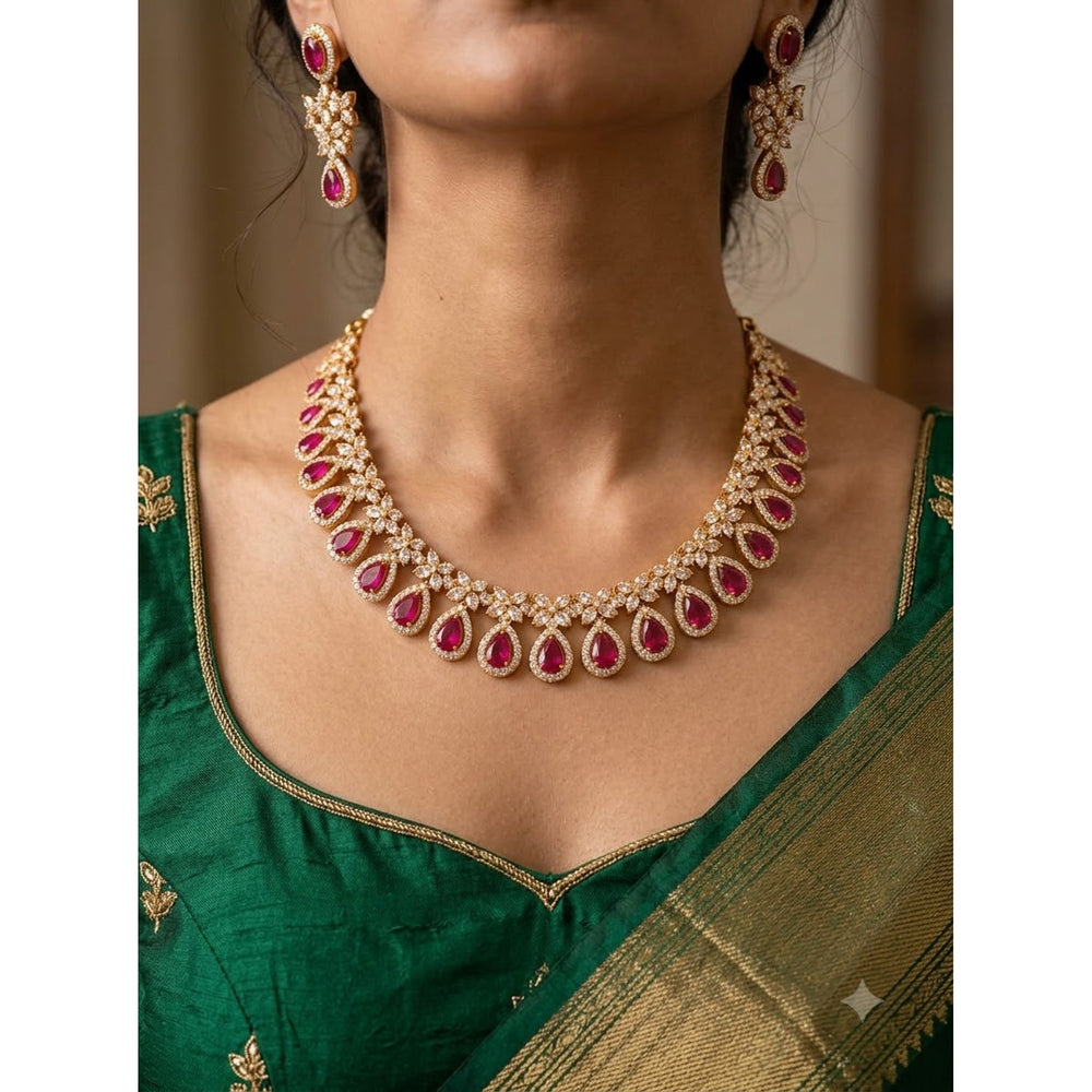 Ruby Teardrop Necklace Set - view 2