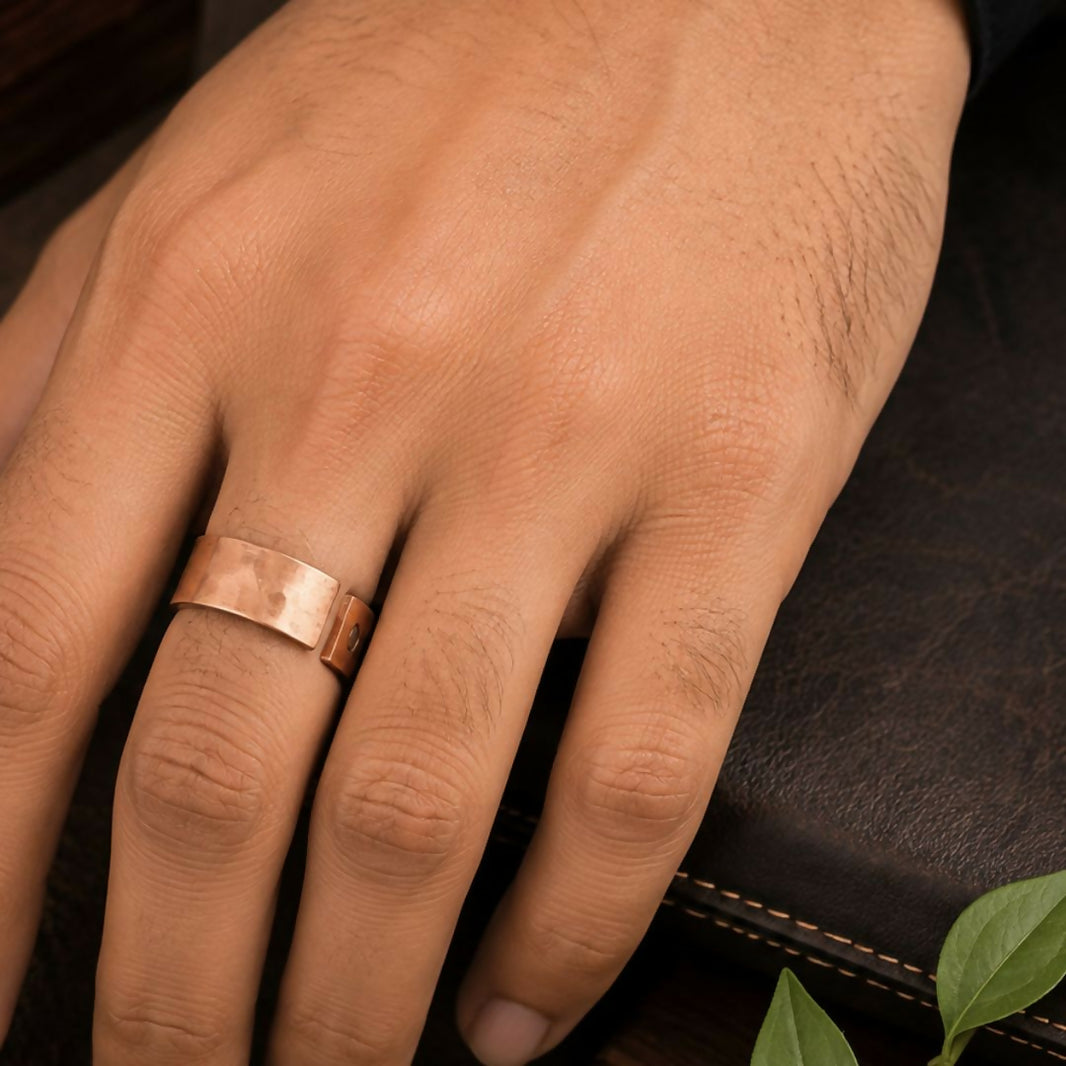 Nature Heal hammered pure copper ring, adjustable unisex band