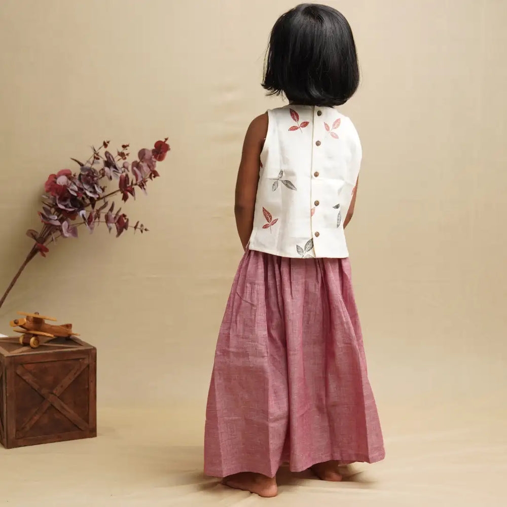 Twirl and Top' - Girls' Leaf Print Crop Top with Long Skirt - EarthBased
