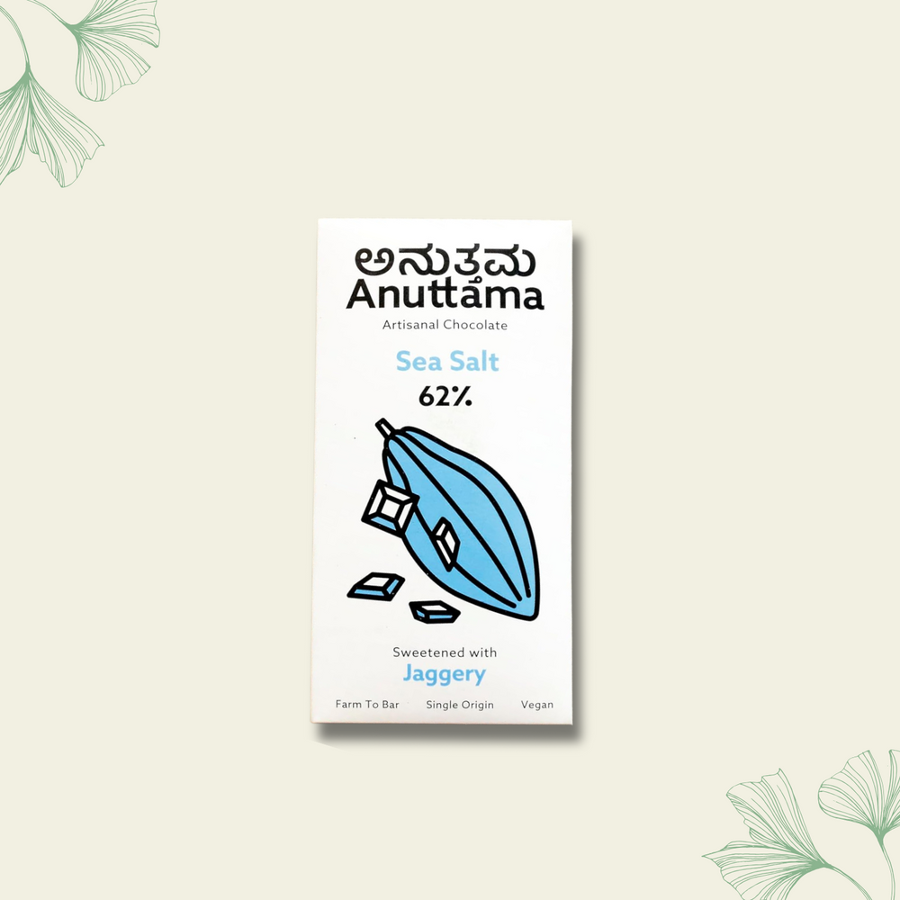 ANUTTAMA | Dark Chocolate | 62% Cocoa | Gift Pack Diwali Gift | Sea Salt | Natural Jaggery Sweetened | Handmade Chocolate | No Preservatives | Vegan | Natural Chocolate Bar 50 gm - EarthBased